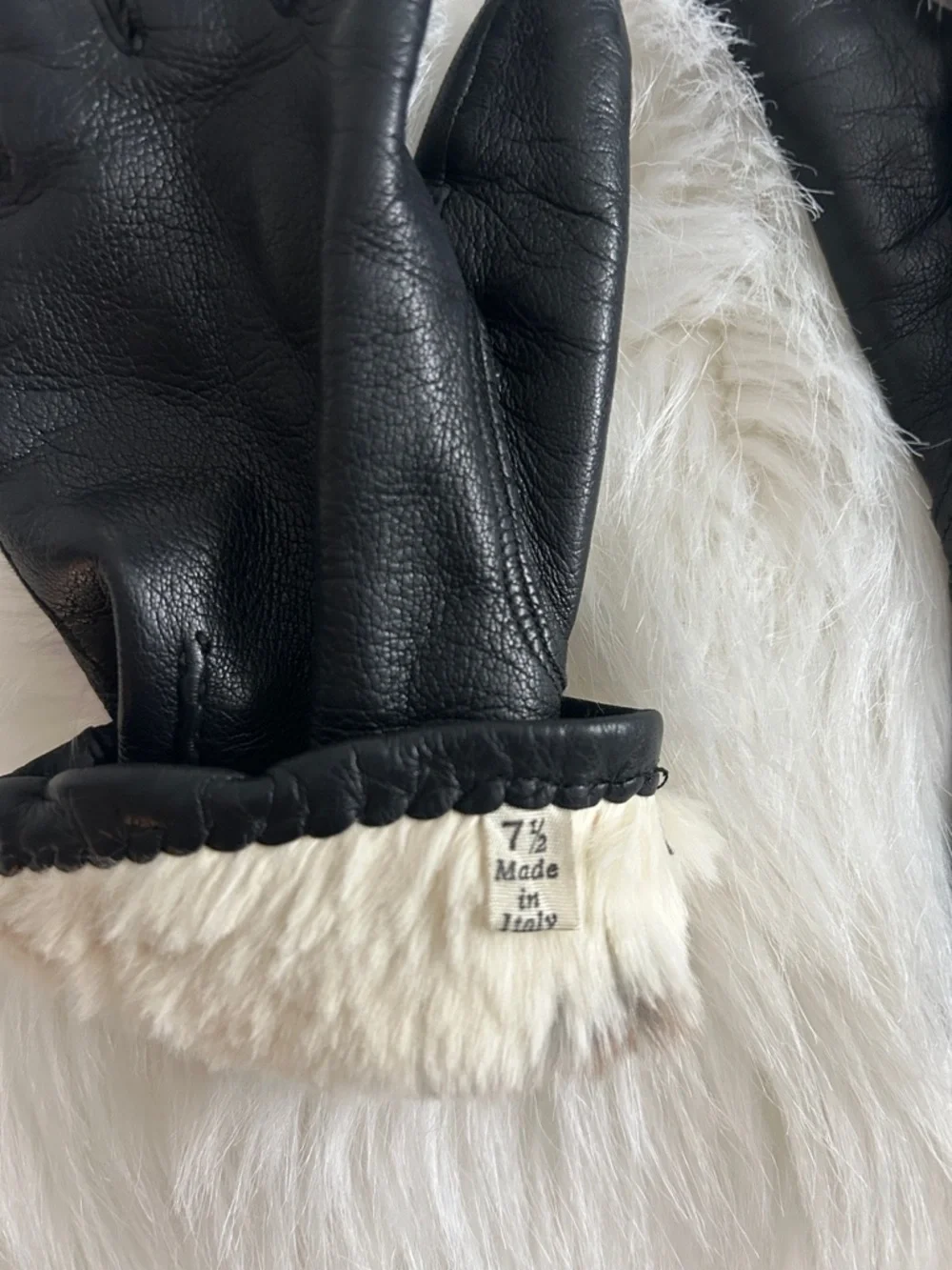 Italian vintage leather gloves with rabbit fur lining